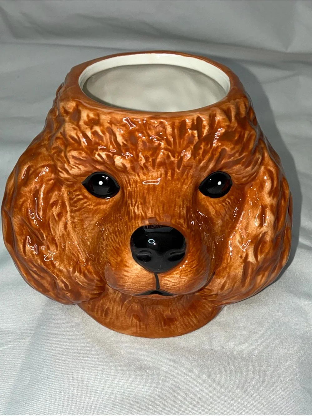 Ceramic Dog Head cup planter  - Brown Poodle Design